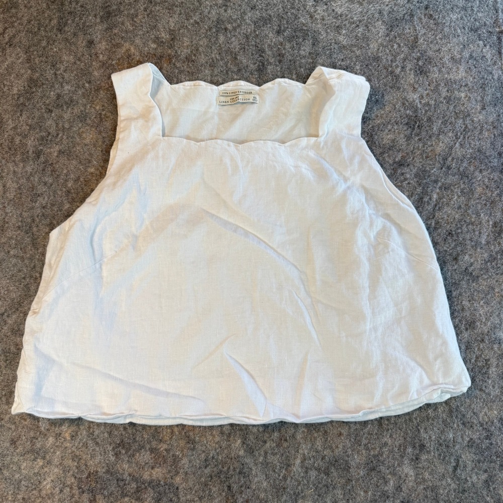Abercrombie and Fitch Premium Linen scallop-hem shirt top blouse White Size XL